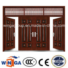 4 Doorleaf Outside Brown Color Security Metal Steel Door (W-SD-06)